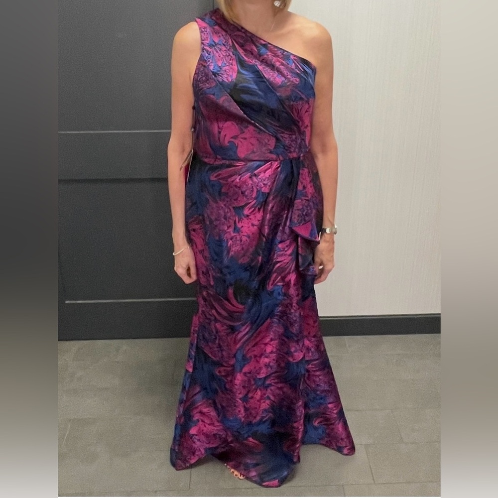 NEW PRICE!!  Adrianna Papell One-Shoulder Evening Gown in Fuchsia and Navy